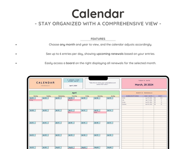 Subscription Tracker Spreadsheet – Bill & Renewal Reminder Planner