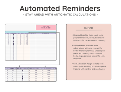 Subscription Tracker Spreadsheet – Bill & Renewal Reminder Planner