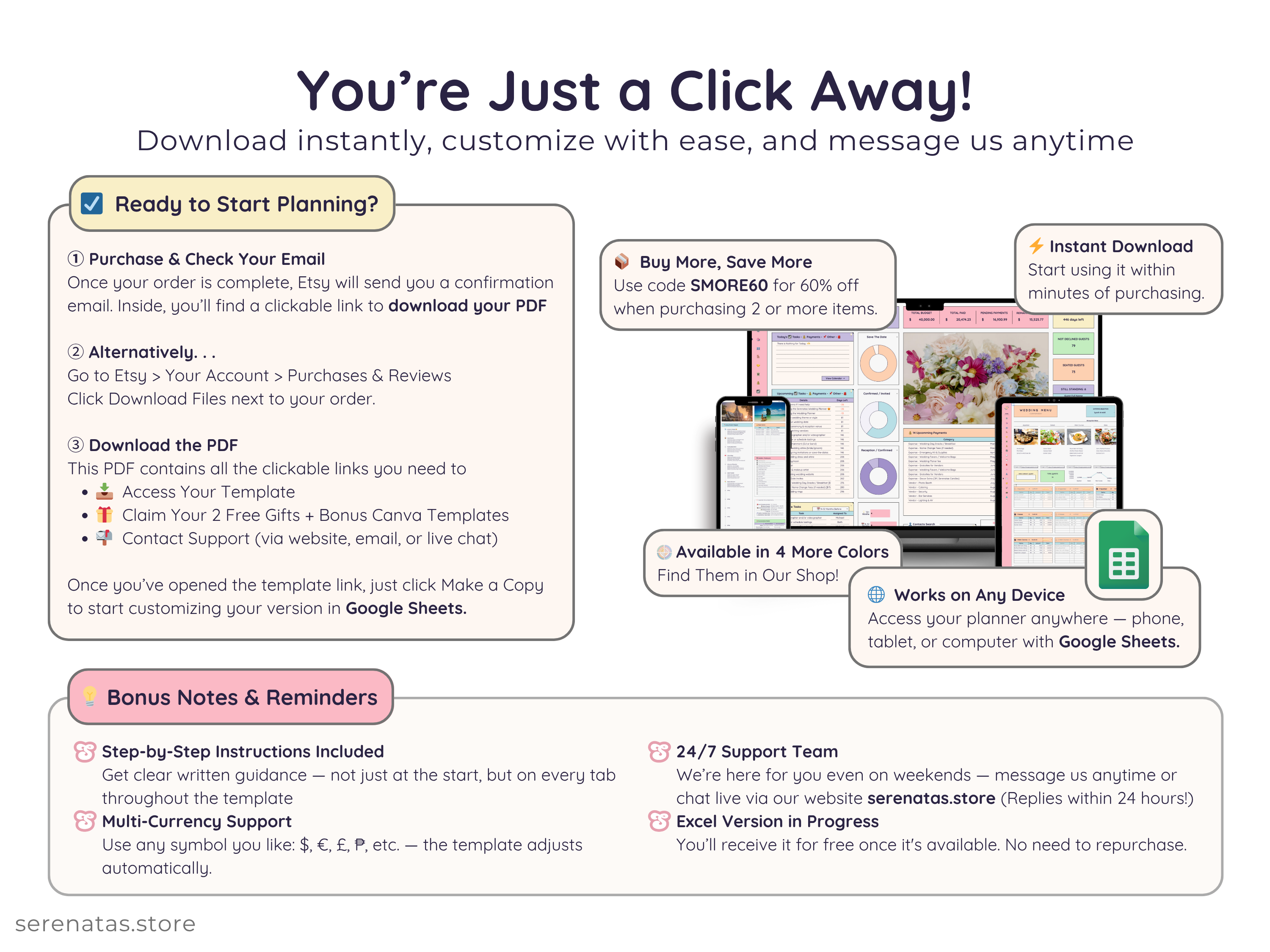 All-in-One Wedding Planner - Digital Download Spreadsheet Template