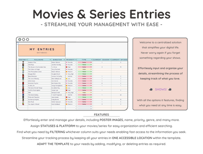 Movie & TV Series Tracker Spreadsheet – Watchlist Planner