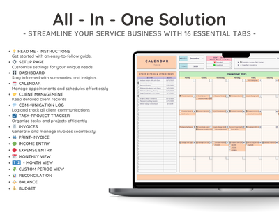 All-in-One Service Business Spreadsheet – CRM, Invoicing & Bookkeeping