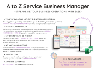 All-in-One Service Business Spreadsheet – CRM, Invoicing & Bookkeeping